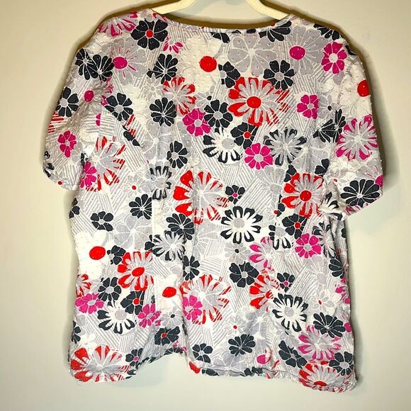 Code Happy Pink, Orange, and Gray Floral Scrubs with Dotted Texture 2XL - Picture 5 of 5